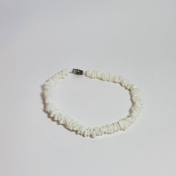 Vintage 80s 90s Hawaiian Beach Tiki White Puka Shell Seashell Bracelet Anklet - Picture 2 of 5